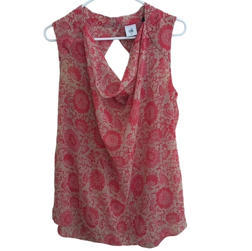 CAbi The Vita Sleeveless Floral Semi-Sheer Drape Neck Blouse Size M